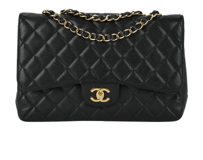 Jumbo Classic Single Flap, &pound;3,800, Handbags, Black, Coated Canvas, Front view